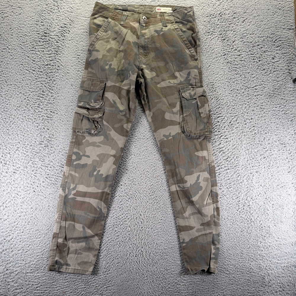 Wrangler Pant Mens 30x32 Brown Camouflage Cotton Cargo Tapered Workwear Stretch